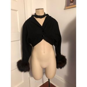 Gorgeous wool + fur vintage shrug jacket! Sz XS/S